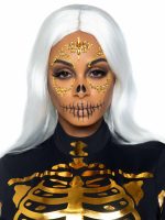Sugar Skull Adhesive Face Jewels Sticker - Gold - Image 3