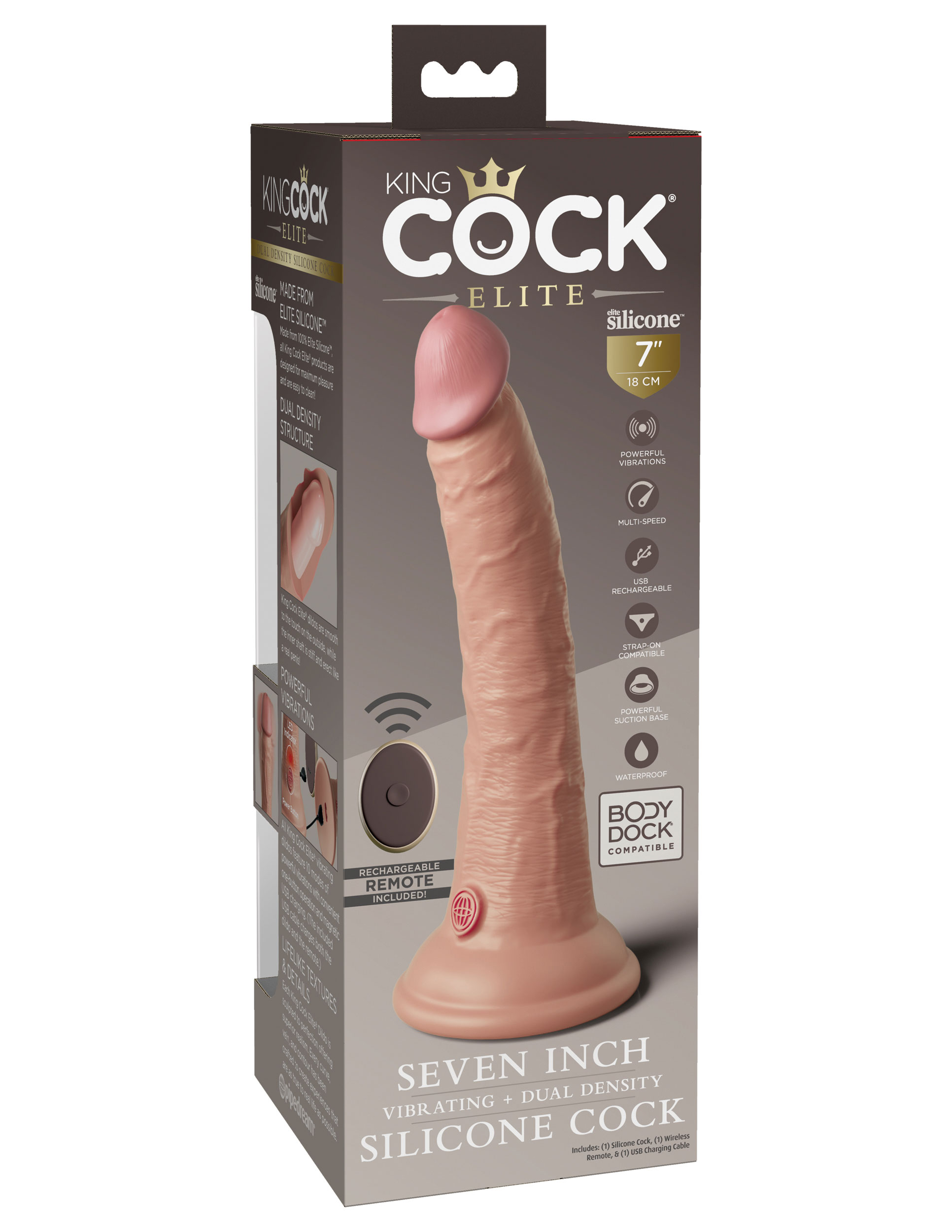 0pu53pHdlNqHVQSIKOKIvybTM7on8tZY King Cock Elite 7 Inch Vibrating Silicone Dual Density Cock With Remote - Light - Image 1