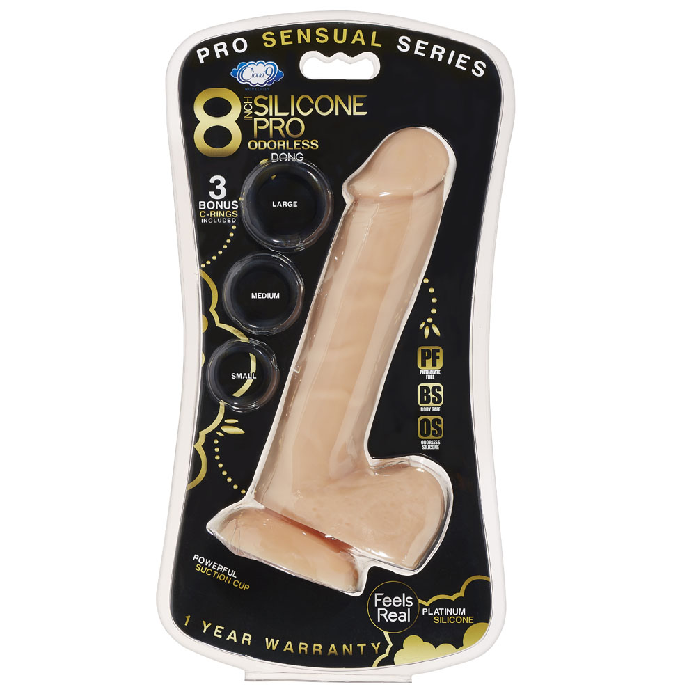 1uCmawbfr2NGVHF4rQILOS8C6zH3aCaE Pro Sensual Premium Silicone 8 Inch Dong With 3 Cockrings - Flesh - Image 1