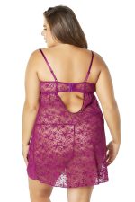 Lace Empire Babydoll With Functional Tie Shelf Cups G-String - Amaranth - 1x2x - Image 2
