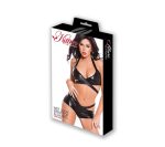 Kitten Wet Look Wrap Top and Shorts Sets - Black One Size