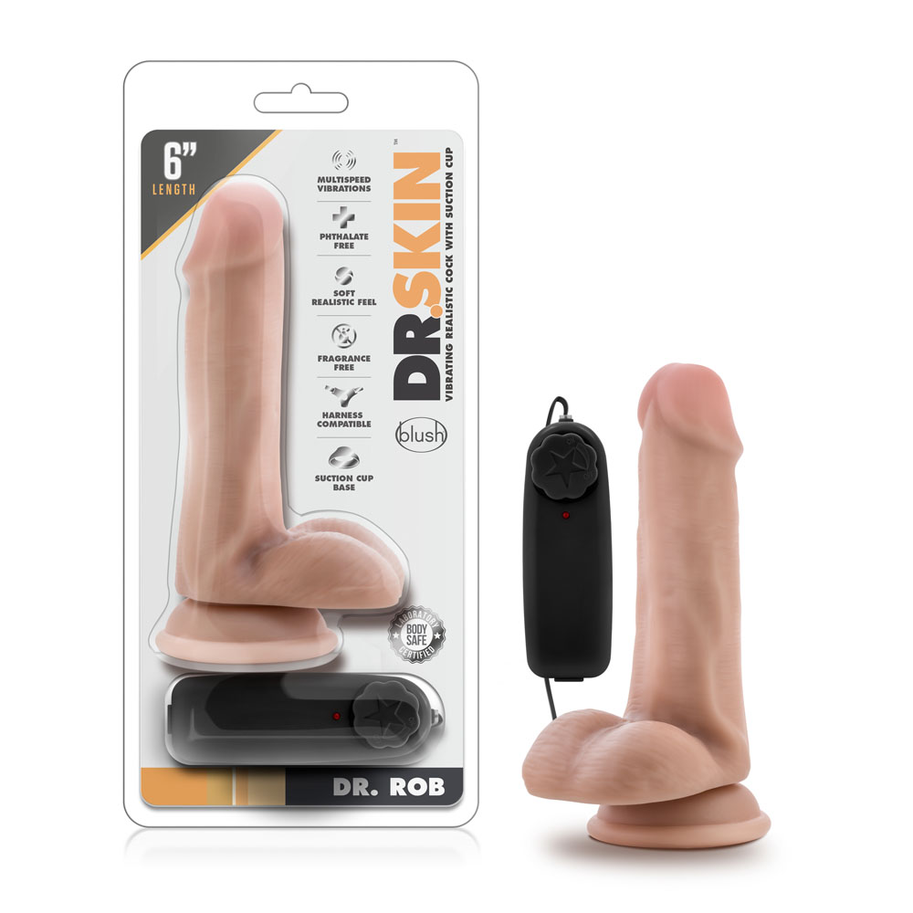 www.blushnovelties.com Dr. Skin - Dr. Rob - 6 Inch Vibrating Cock With Suction Cup - Vanilla - Image 1