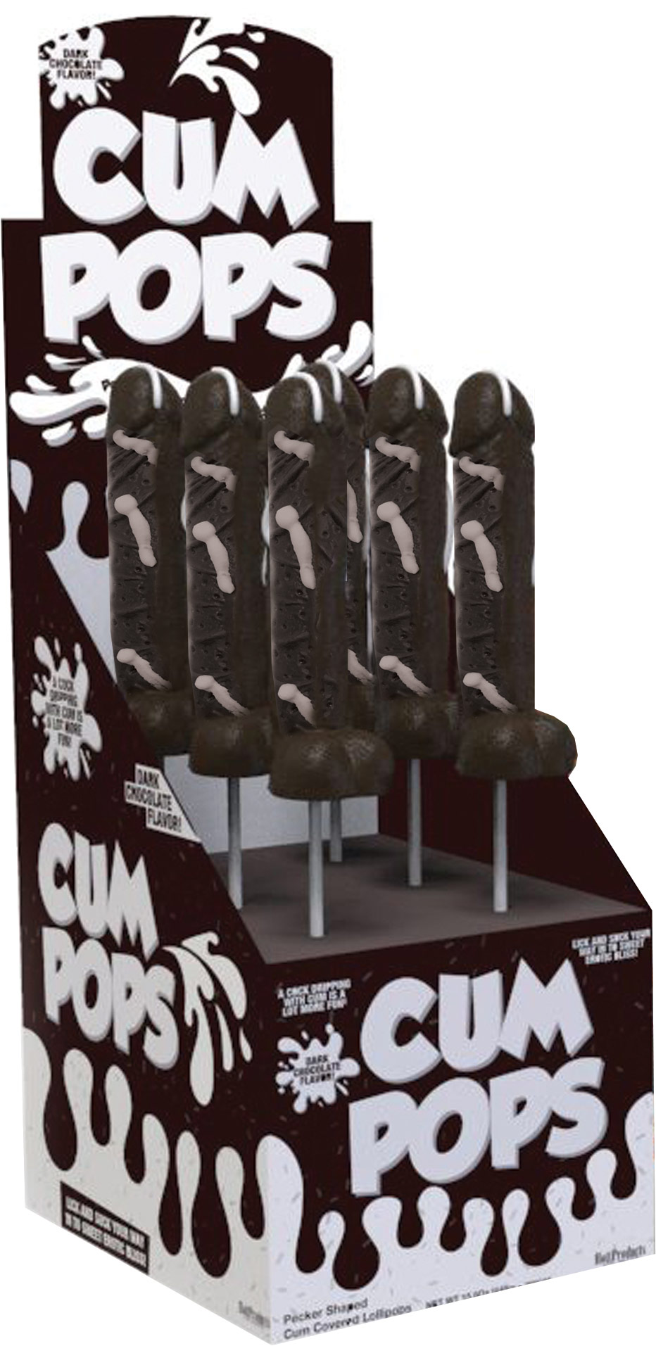 27uRNwULcNtZ2W3ILdmReQG3BCIo7pkq Cum Cock Pops - Dark Chocolate - 6 Piece P.O.P. Display - Image 1