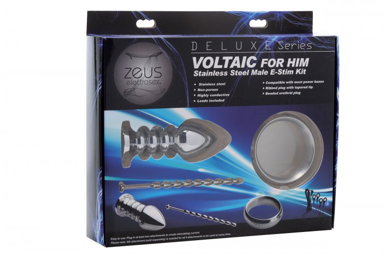 2OJ9HxHuWks6kXuLiKndAfXs1CySeF9K Zeus Deluxe Series Voltaic for Him Stainless Steel Male E-Stim Kit - Image 1