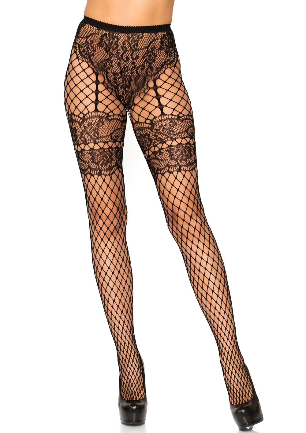 2ONa7VsB3dXOsi9ETghjC3VAKVRj0JUA Lace French Cut Faux Garter Net Tights - One Size Black - Image 1