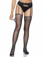 2 Pc. Rhinestone Net Garter Belt and Stockings - One Size - Black - Image 6