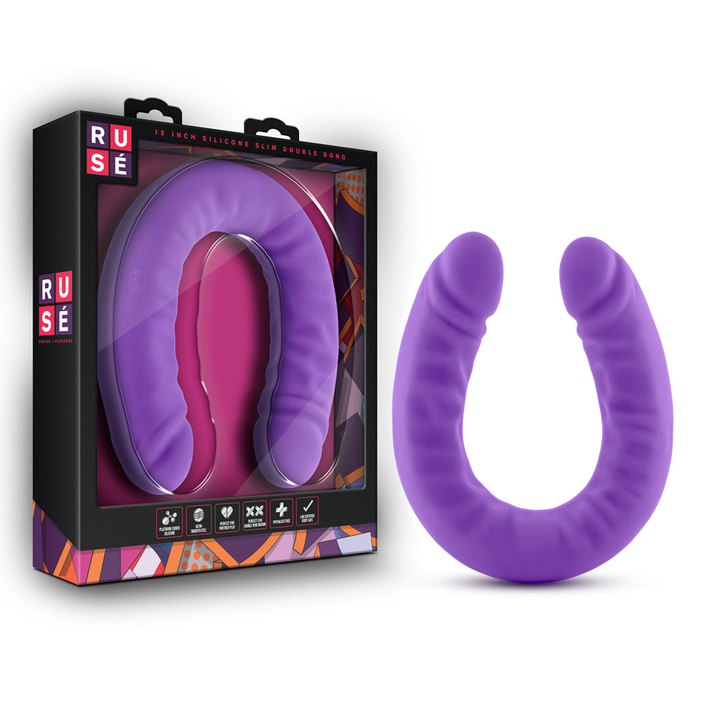 www.blushnovelties.com Ruse - 18 Inch Silicone Slim Double Dong - Purple - Image 1