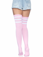 3 Stripes Athletic Ribbed Thigh Highs - One Size - Light Pink - Image 3
