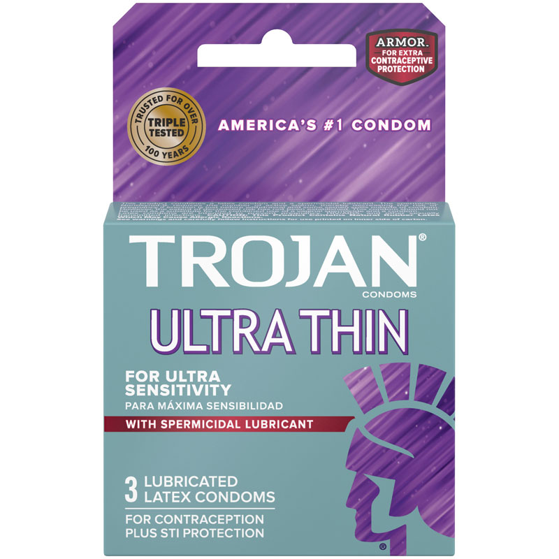 4vNcI3fN Trojan Ultra Thin Armor Spermicidal Condoms - 3 Pack - Image 1