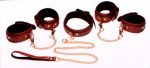 6 Piece Burgundy Bondage Set Burgundy Cuffs, Collar and Leash - Image 5