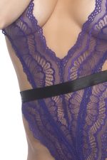 Soft Cup Teddy With Waistband and Thong Back - Purple/ Black - One Size - Image 3