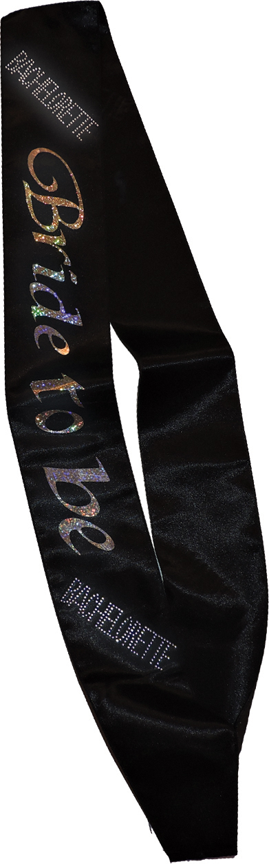 6qSbGBpvzh0reM4DfS4WlC3FqozSvepM Bride-to-Be Sash - Black With a Clear Stone - Image 1
