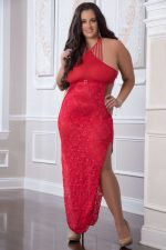 2 Pc. Shoulder-Baring Laced Night Dress - Red Cherry - Queen Size - Image 2