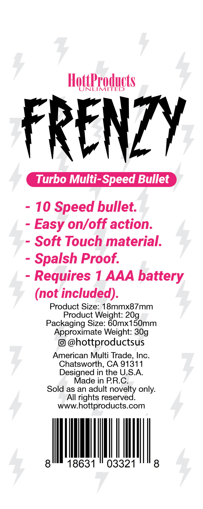 73ssN2HKx8yvQXHUWW2YgDDvBOOEH4ep Frenzy - Power Bullet- Pink - Image 1