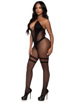Opaque and Sheer Twist Halter Bodystocking - One Size - Black - Image 3