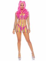 Rainbow Fishnet Long Sleeved Mini Dress - One Size - Rainbow - Image 4