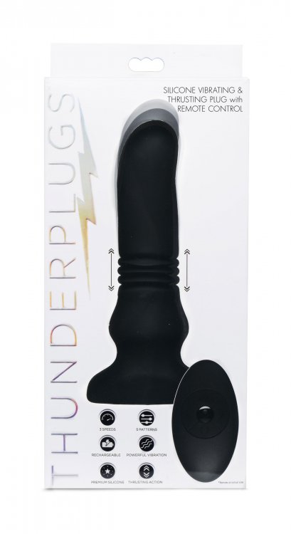 7jm8zSQDfuiPQEYvhe7zY1hk6xXzFJUG Thunder Plugs Silicone Vibrating and Thrusting Plug - Black - Image 1