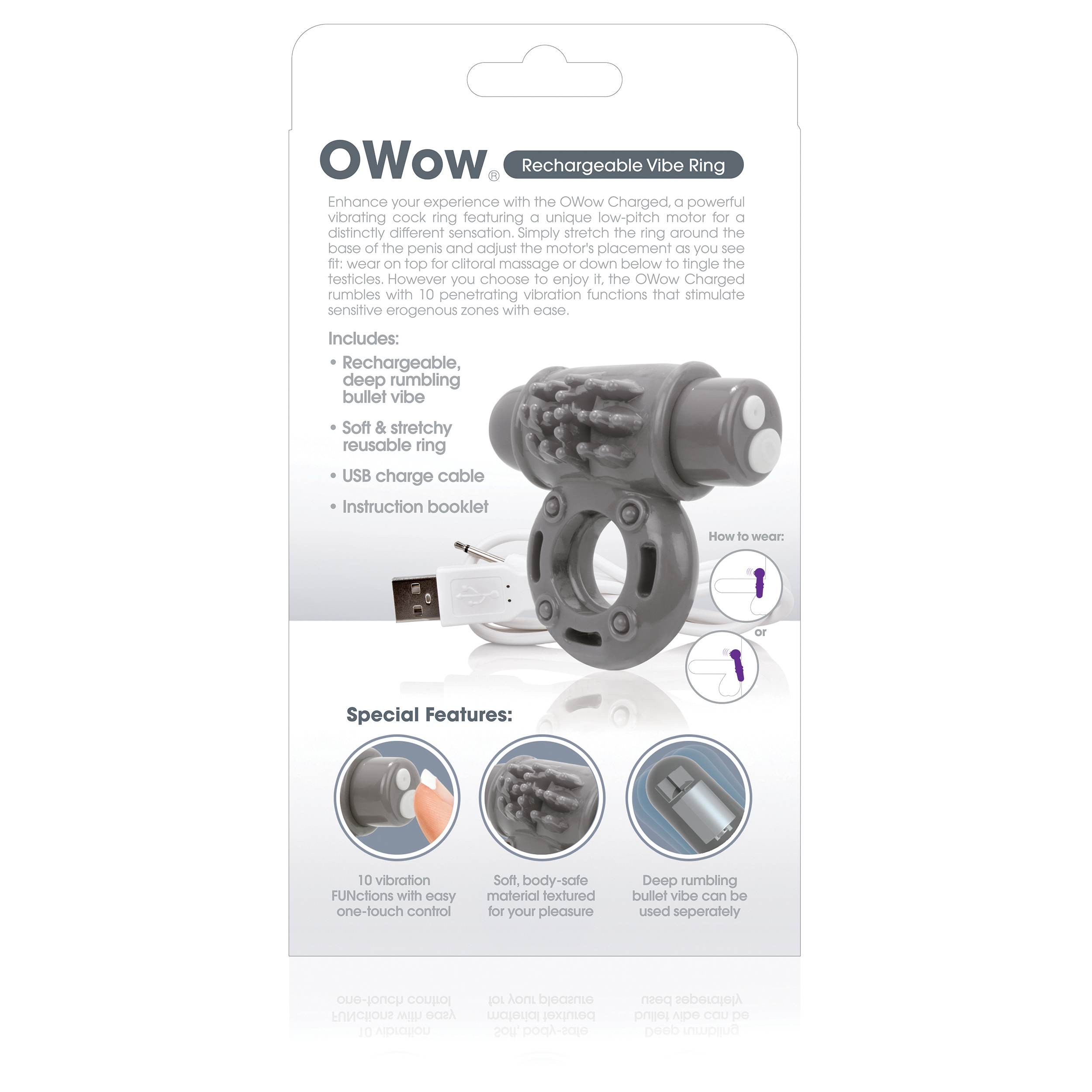 7lftMXTWgBU41lCxe2UqTkzj7rbXpyCM Charged Owow Rechargeable Vibe Ring - Grey - Image 1