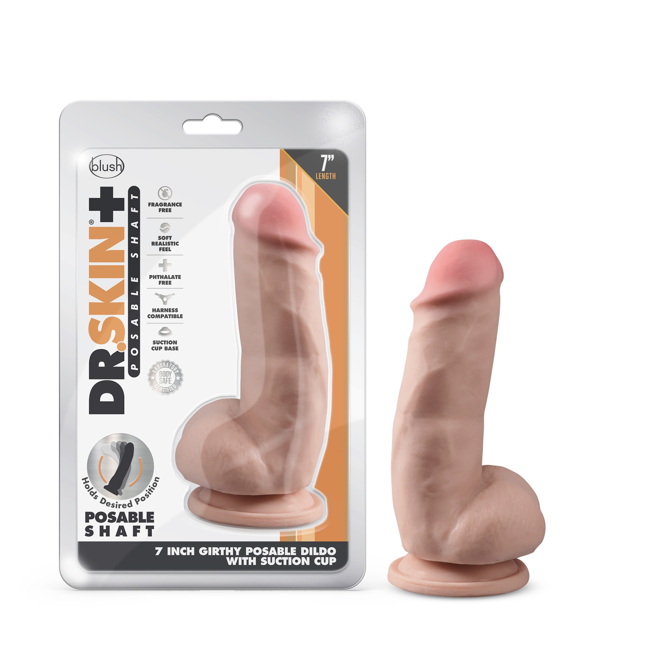 7s5PFpdcAQPTu2RLT5hOUmNO5tfOXqGw Dr. Skin Plus - 7 Inch Girthy Posable Dildo With Balls - Vanilla - Image 1