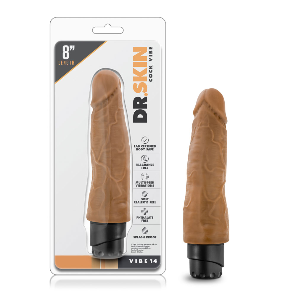 www.blushnovelties.com Dr. Skin - Cock Vibe 14 - 8 Inch Vibrating Cock - Mocha - Image 1