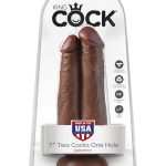 King Cock 7" Two Cocks One Hole - Brown