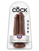 King Cock 7" Two Cocks One Hole - Brown
