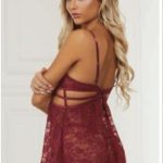 2 Pc Lace Babydoll and G-String Set - One Size - Wine