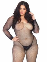 Crystalized Seamless Fishnet Long Sleeved Bodystocking - 1x/2x - Black - Image 4