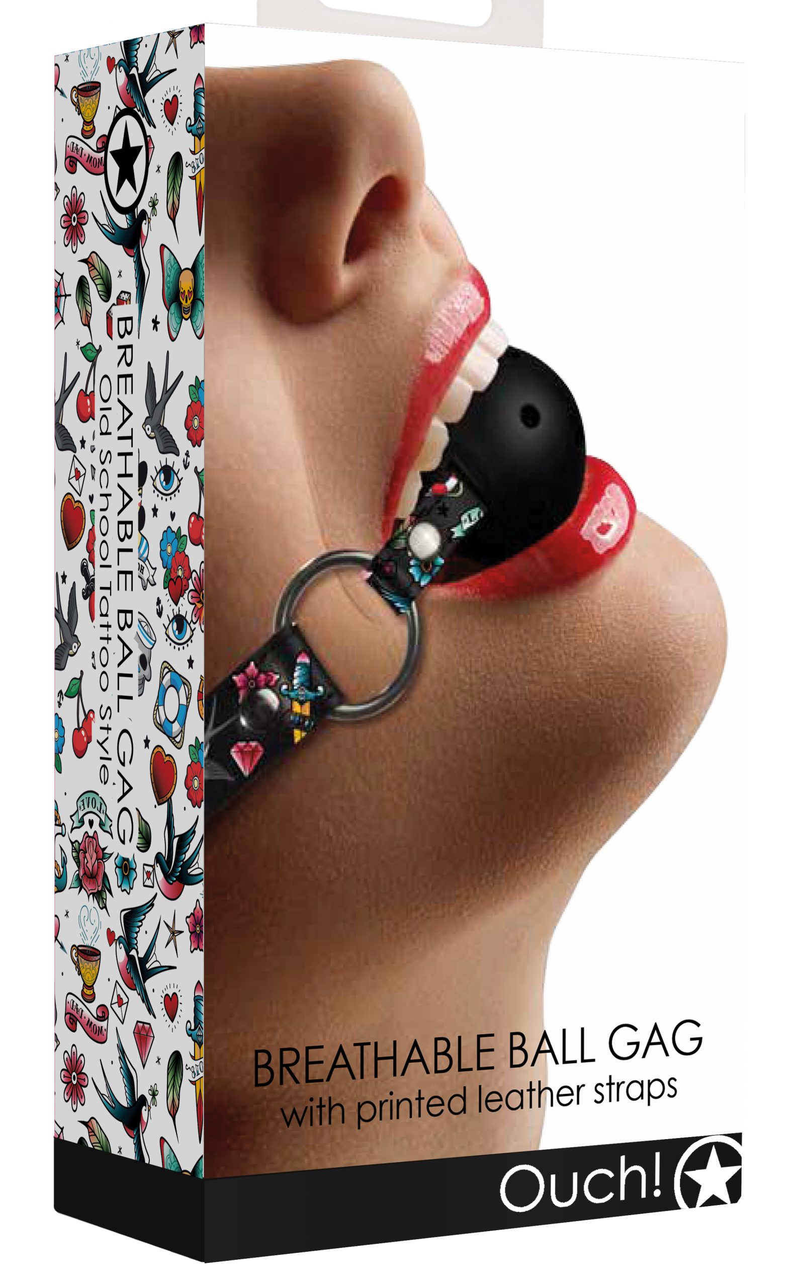 B03BlelxcWa8cbGjQSMynYYGhQFDJbSz Breatheable Ball Gag - Old School Tattoo Style - Black - Image 1