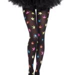 Multicolor Leaf Print Pantyhose - One Size