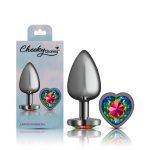 Rainbow Heart Gem Gunmetal Metal Plug - Lg