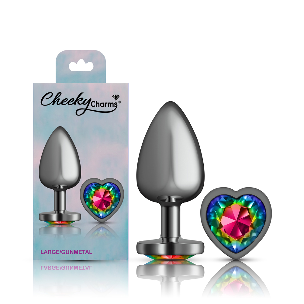 CTfwUQl9 Rainbow Heart Gem Gunmetal Metal Plug - Lg - Image 1