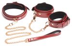 6 Piece Burgundy Bondage Set Burgundy Cuffs, Collar and Leash - Image 11
