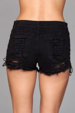Denim Shorts With Lace Up Side Details and Distressed Details on Front and Back - Medium - Image 3