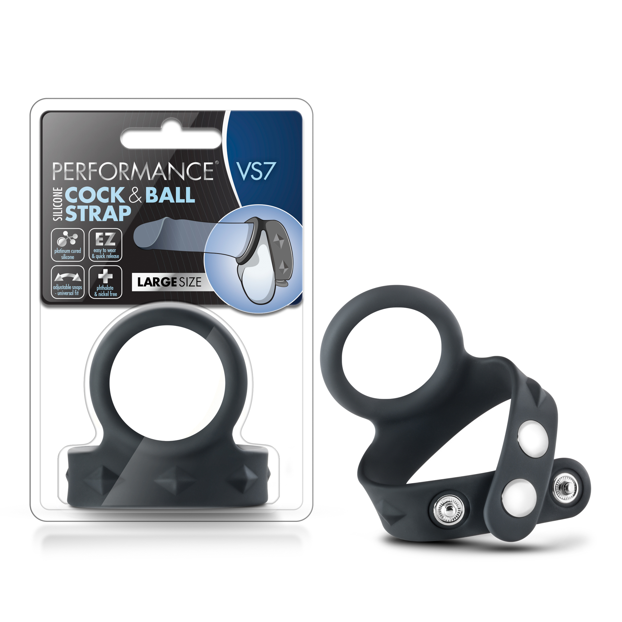 www.blushnovelties.com Performance - Vs7 - Silicone Cock & Ball Strap Large - Black - Image 1