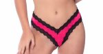 Satin Front High Leg Panty With Lace Edges and Mesh Back - Large - Bright Rose/black - Image 2