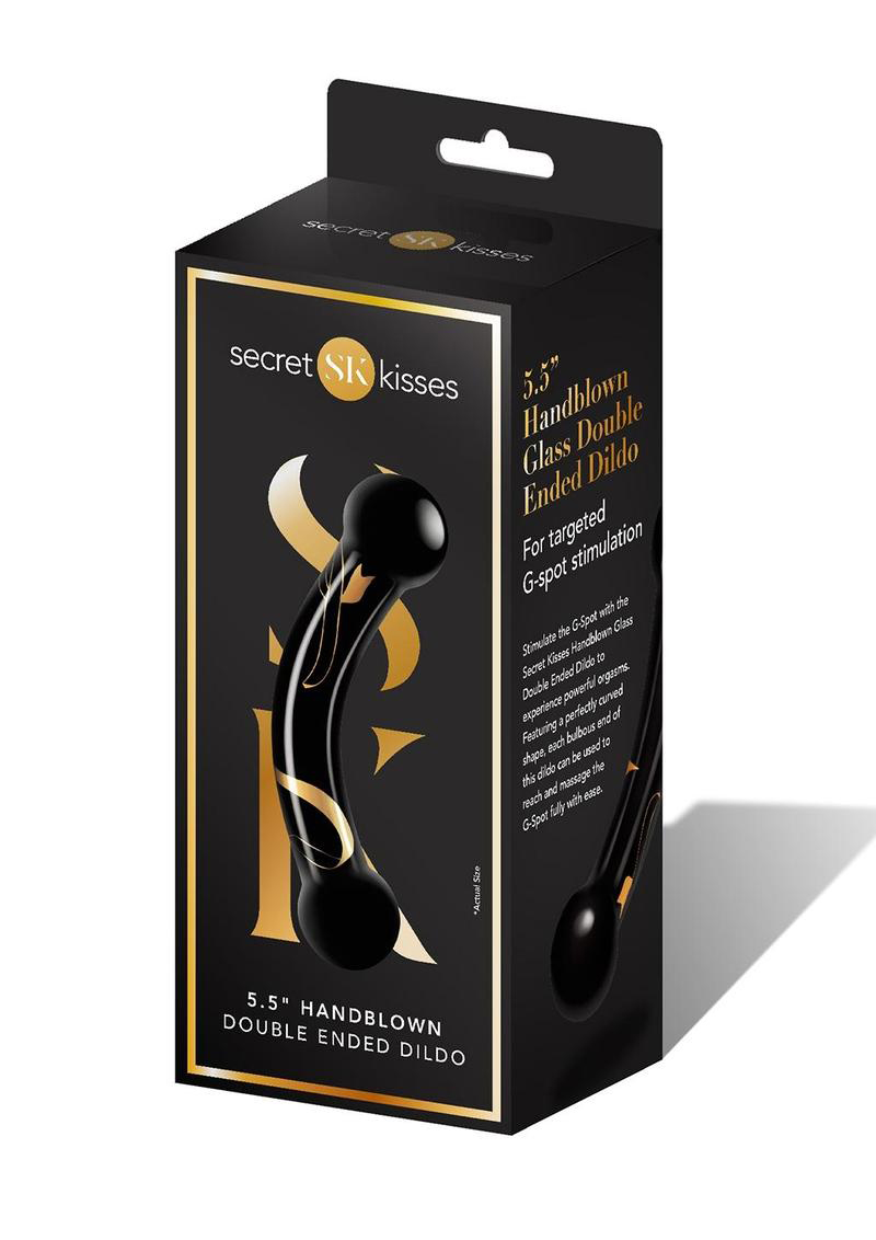 G1FRNaheVtzqEPjOjkbDpqtLX4L1F2GY Secret Kisses - 5.5 Inch Handblown Glass Double Ended Dildo - Black - Image 1
