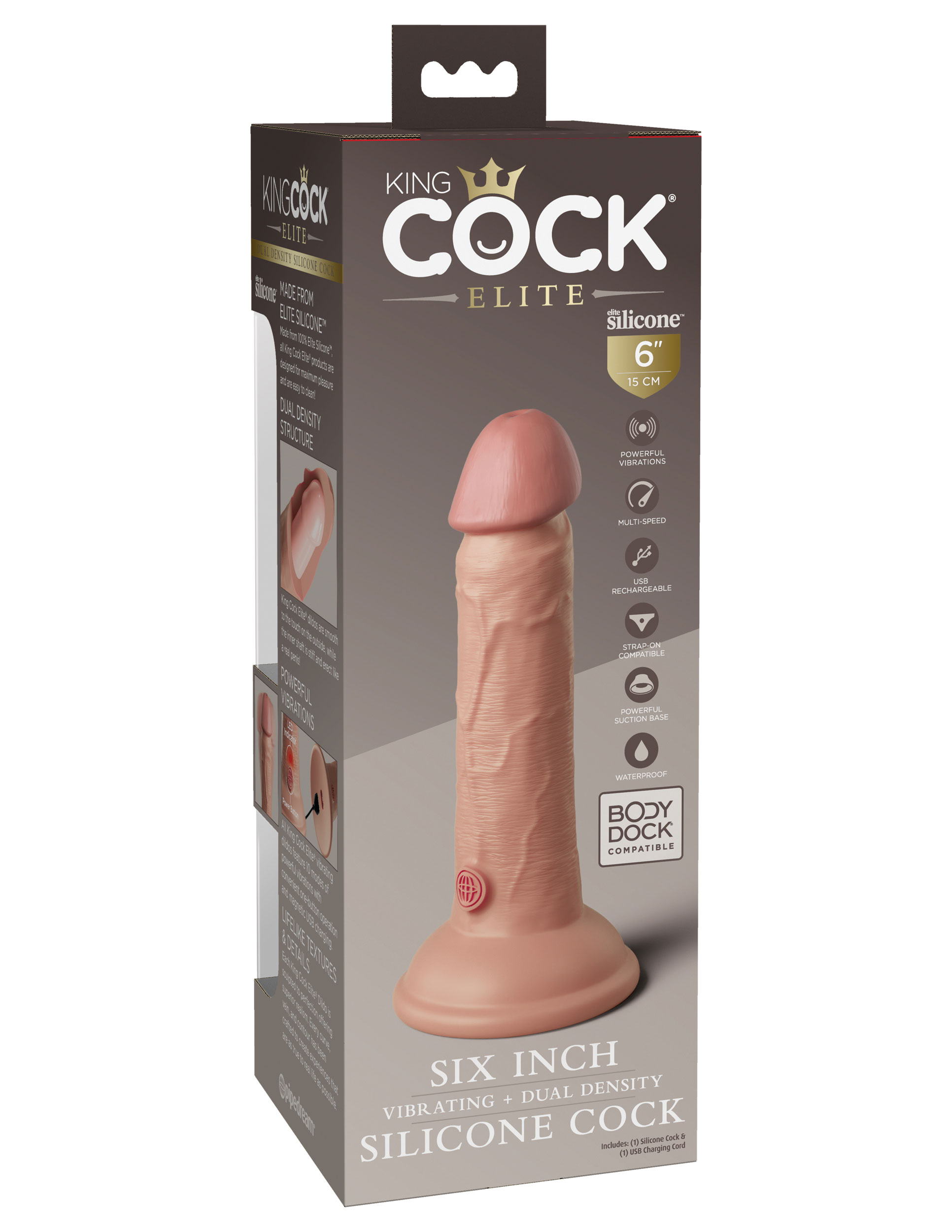 G4atYc28Ain0jo5rHrkhgO7H0QcVmMu1 King Cock Elite 6 Inch Vibrating Silicone Dual Silicone Dual Density Cock - Light - Image 1