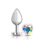 Clear Iridescent Heart Gem Silver Metal Plug - Md - Image 3