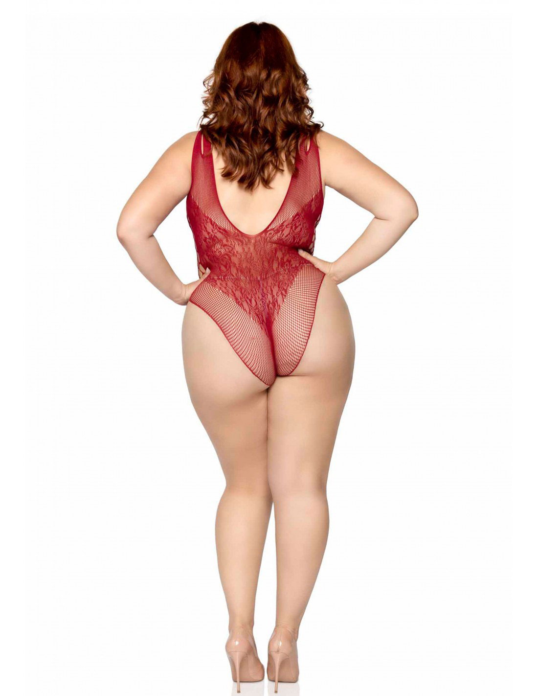 H1rlZvJwzXaHBhTs720DP5o3KVsiUK9J Net and Lace Bodysuit - 1x/2x - Burgundy - Image 1