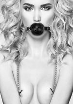 Breathable Ball Gag With Nipple Clamps - Black - Image 7