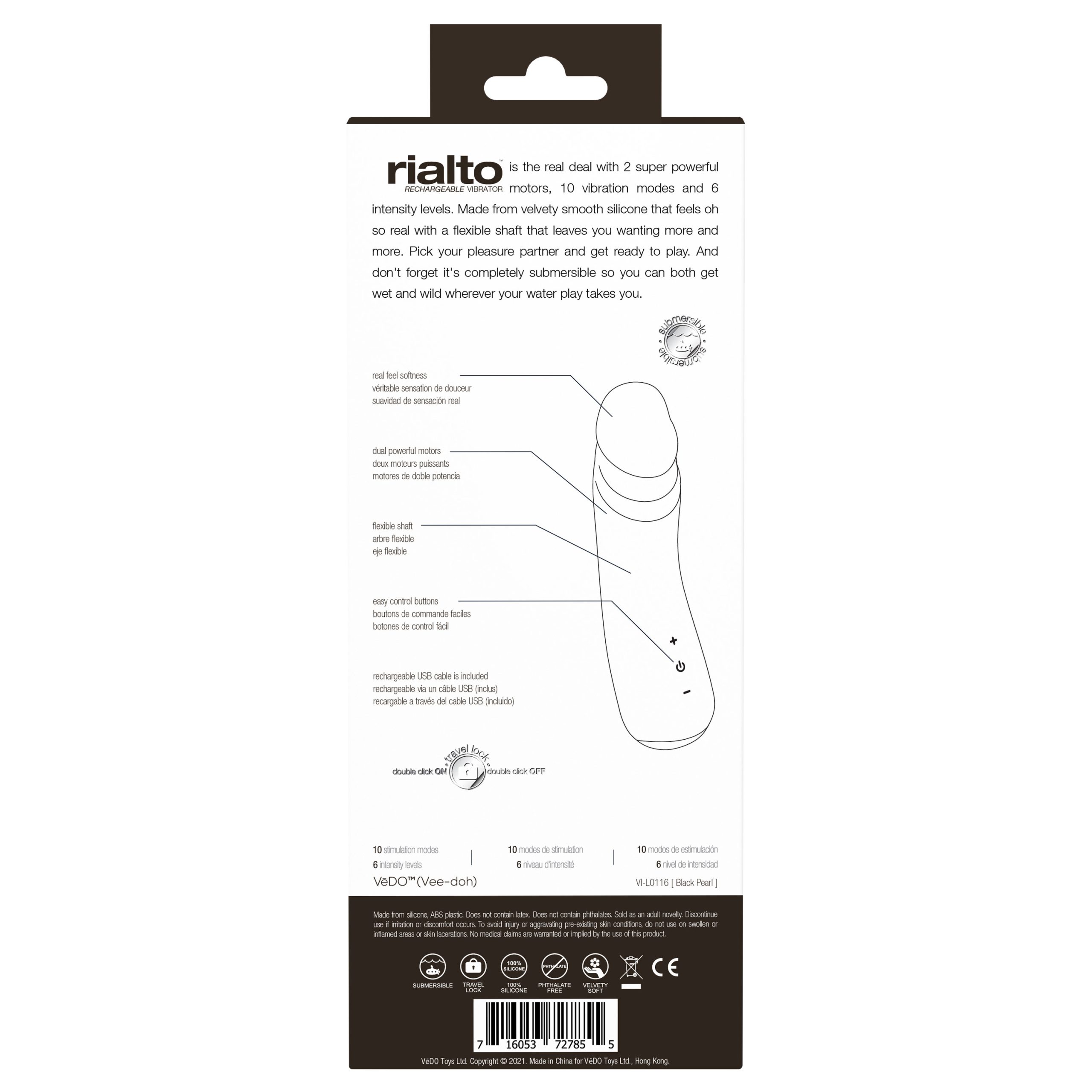 HXETPialAABMD9UjnlgQ8TBmEWkDaXsR Rialto Rechargeable Vibrator - Black - Image 1