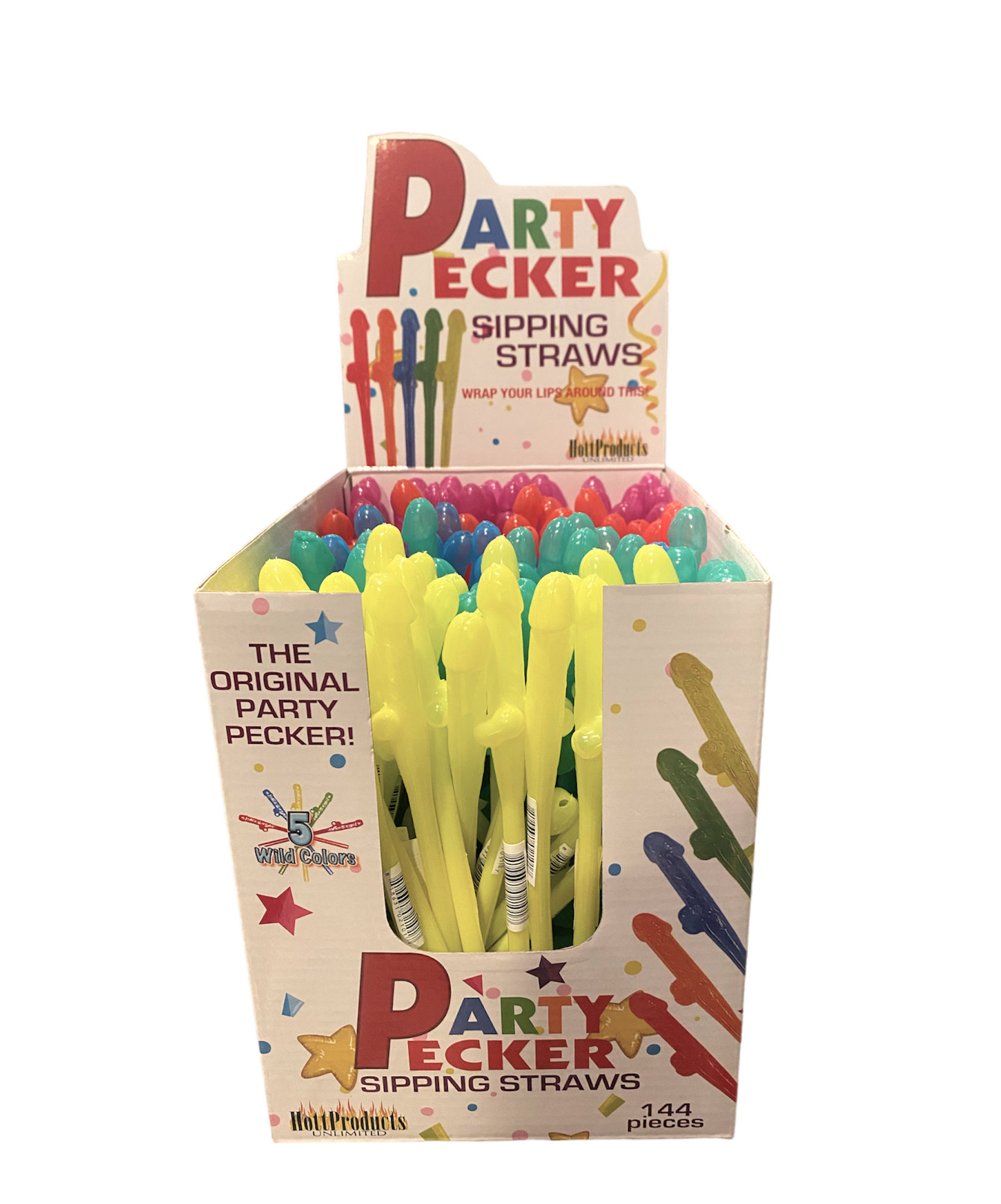 IAVk2QxwRnpidq30mIq0647JPrczIVx4 Party Pecker Sipping Straws 5 Assorted Colors 144 Pcs Display - Image 1