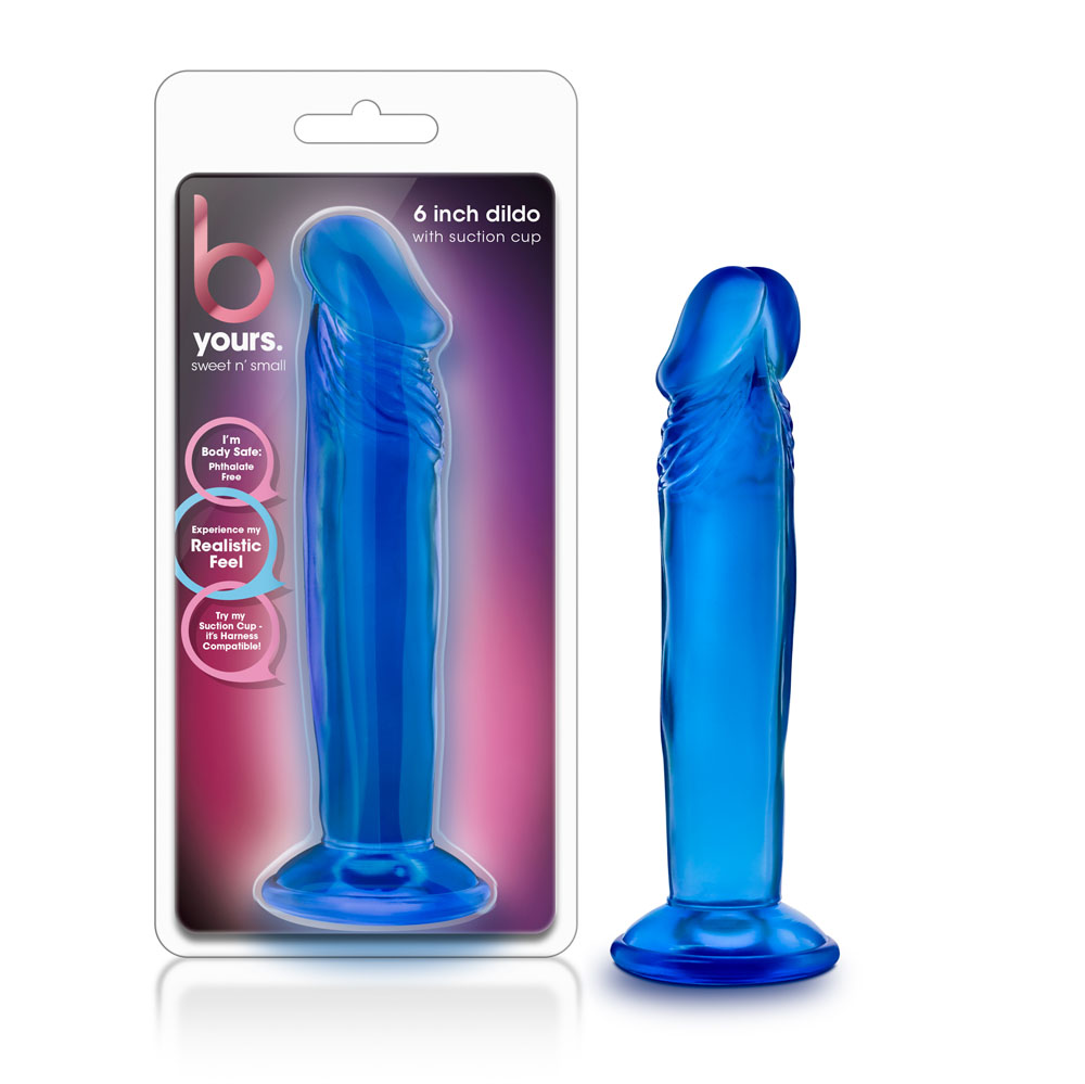 www.blushnovelties.com B Yours - Sweet n' Small 6 Inch Dildo With Suction Cup - Blue - Image 1