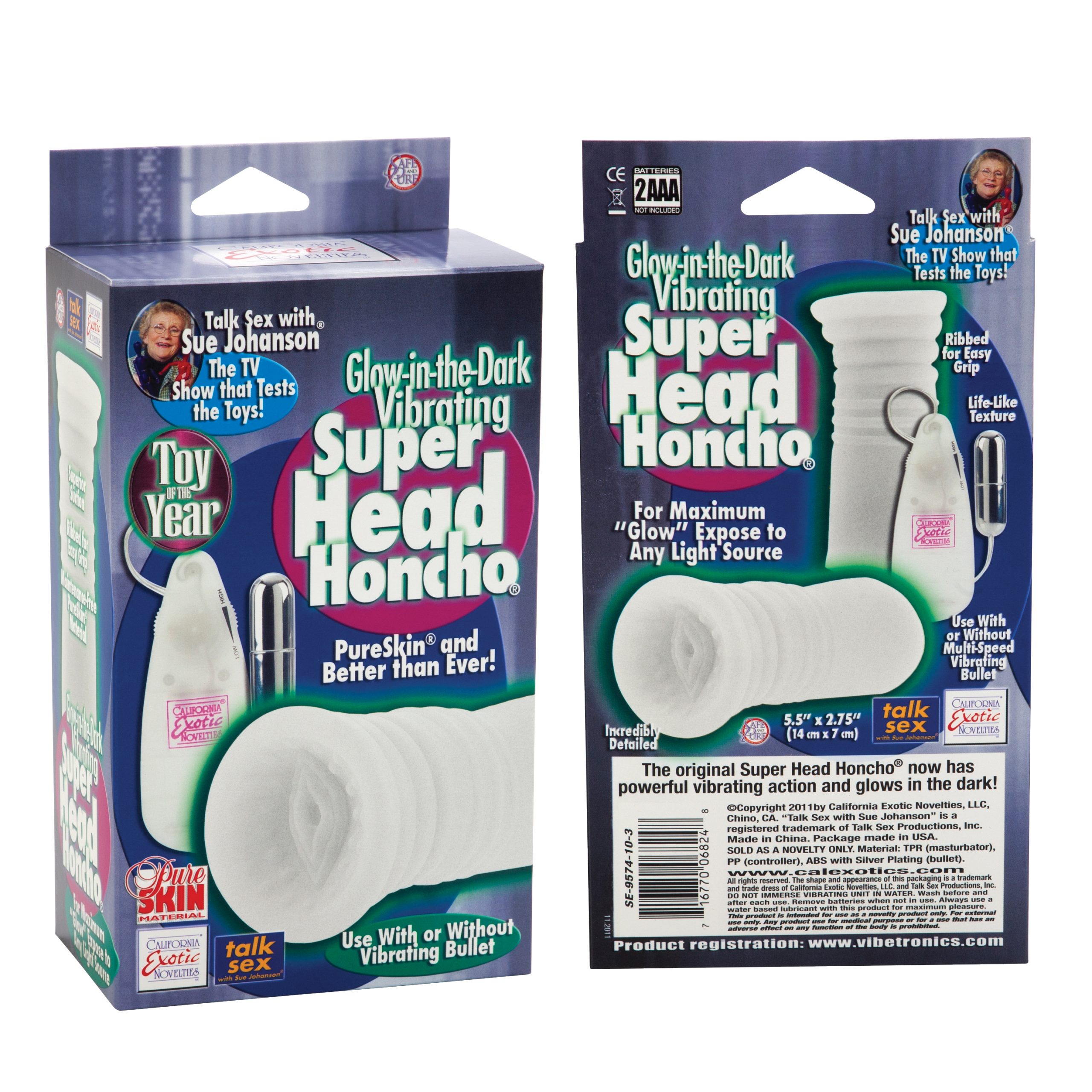 J5S0VLFBms2Tp7YXEeZqYXCjPWcvd2Wo Sue Johanson Glow-in-the-Dark Vibrating Super Head Honcho - White - Image 1