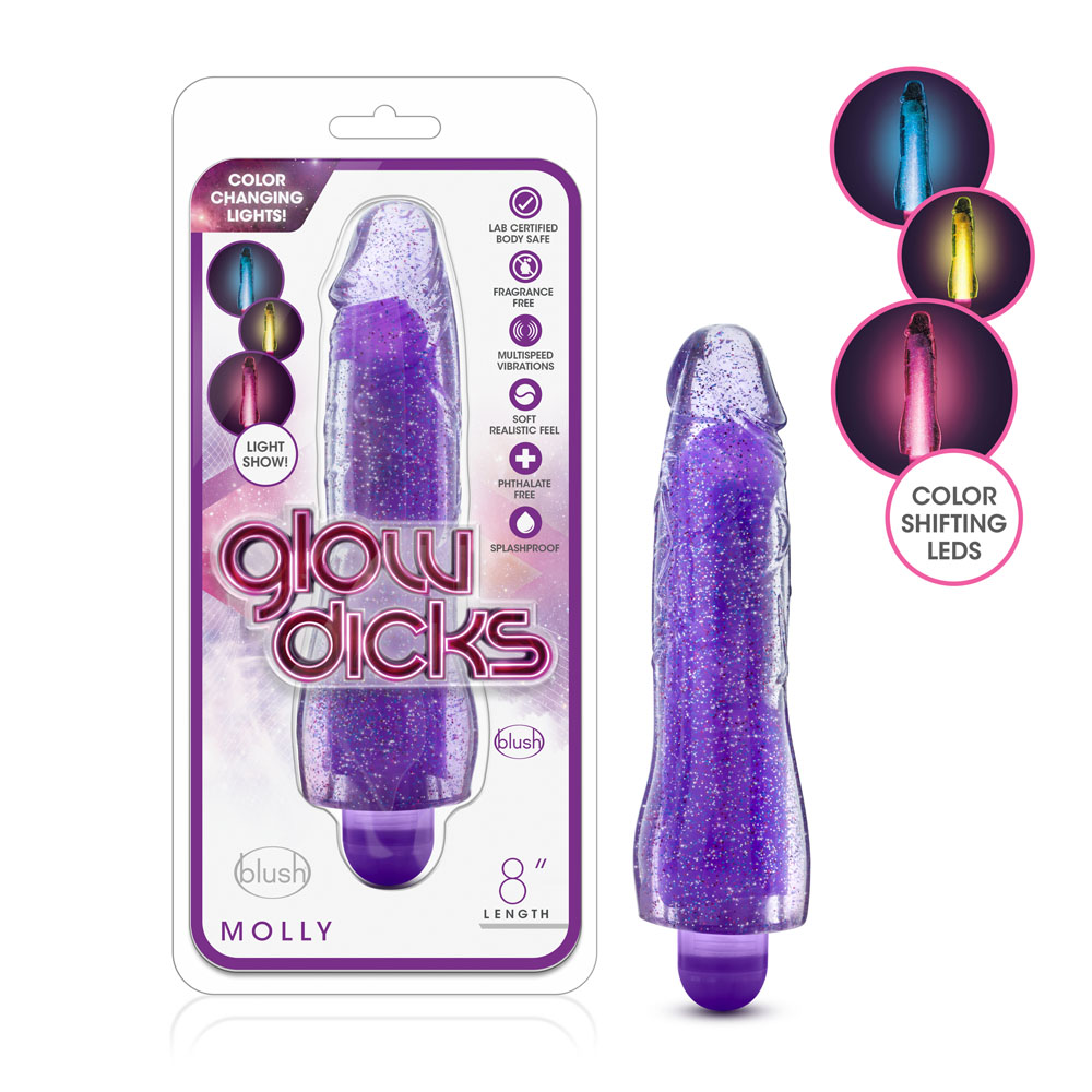 www.blushnovelties.com Glow Dicks - Molly Glitter Vibrator - Purple - Image 1
