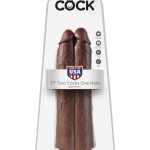 King Cock 11" Two Cocks One Hole - Brown