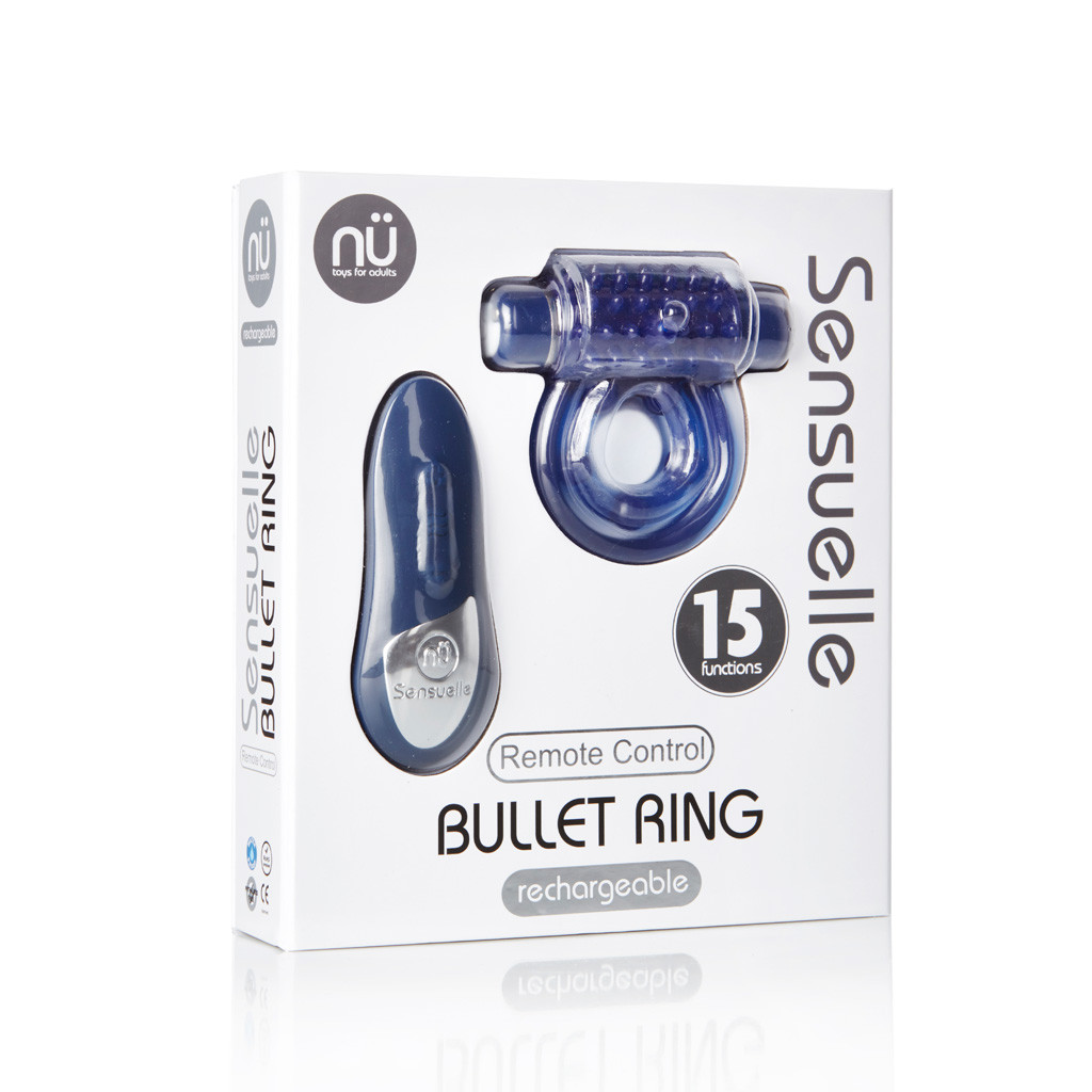 JlEh8AazBXjfYmJc1qhKdL8FTMWT78p5 Sensuelle Remote Control 15 Function Rechargeable Bullet Ring - Blue - Image 1
