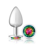 Rainbow Round Gem Silver Metal Plug - Lg - Image 3