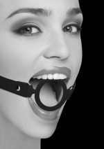 Silicone Ring Gag With Adjustable Bonded Leather Staps - Black - Image 5